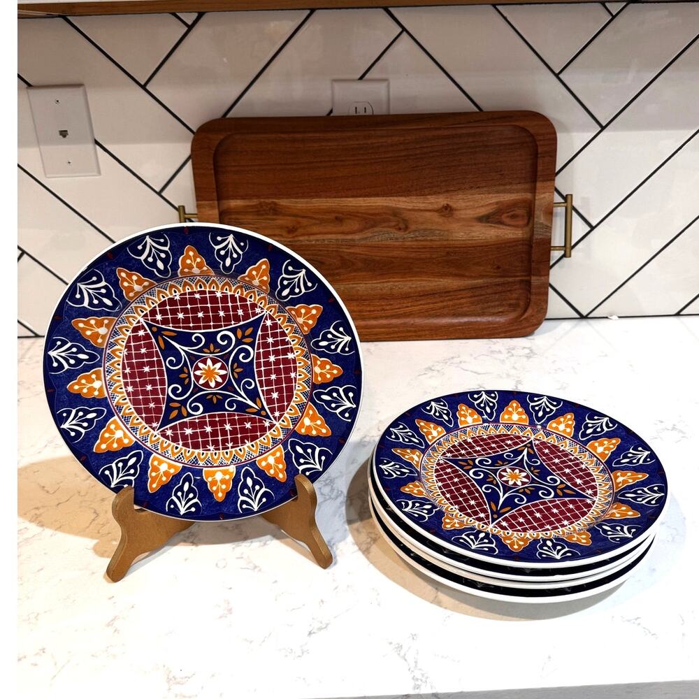 Pier 1 Vizcaya collection medallion pattern navy blue rust red yellow 10” x5